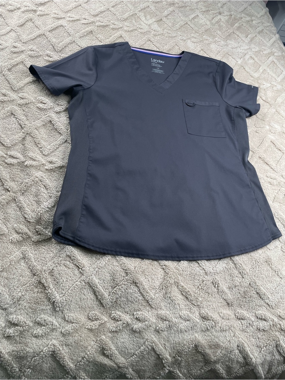 Landau  Color->Graphite V-Neck Scrub Top Size Large Medical Staff